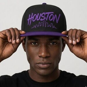 Houston Snapback Hat Black & Purple Embroidered Skyline Streetwear Baseball Cap
